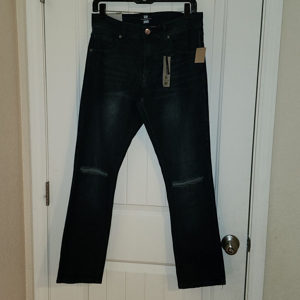 Lazer Pointe Dark Wash Jeans Ripped Flex Denim Size W30 x L30 NWT